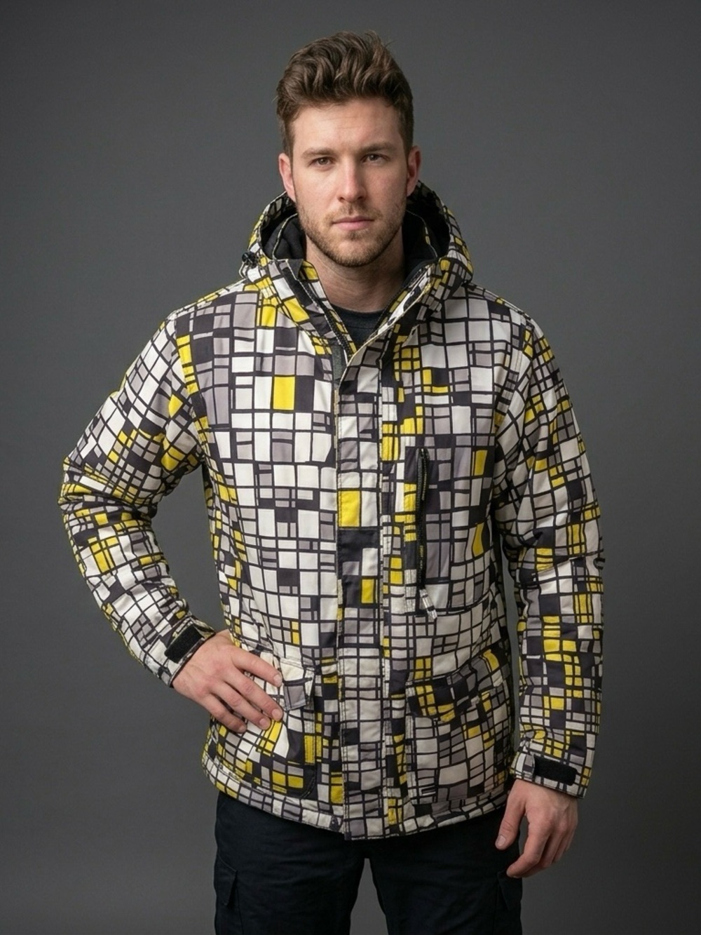 ⁠Ripzone Core 5000mm Waterproof Ski Snowboard Jacket Grid Pattern Graphic